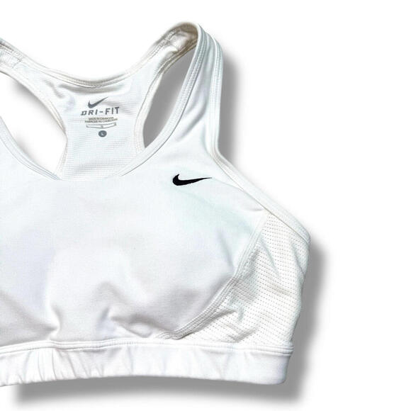 Nike Dri-FIT Racerback Sports Bra White SzL High Support Workout Activewear Gym - Picture 4 of 6